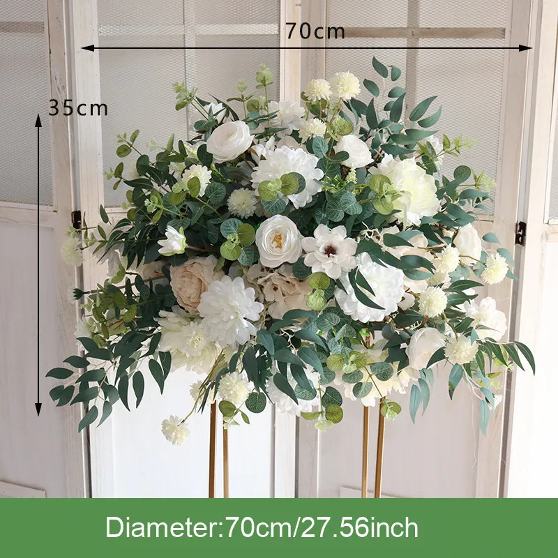 Custom Large 80cm Artificial Flower Ball Wedding Table Centerpieces Stand Decor Table Flower Geometric Shelf Party Stage Display 220408