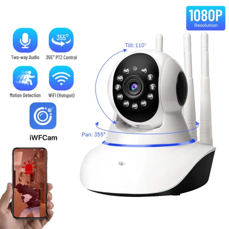 360 Камера 1080P Камера наблюдения с Wi-Fi ИК ночного видения Обнаружение движения Домашняя безопасность Двухстороннее аудио Смарт-видео
