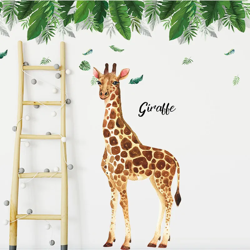 Hand Draw geschilderd 150 cm lange grote grote giraf groene bladeren muurstickers voor woonkamer slaapkamer muurschilderingen home decor afneembare stickers 220607