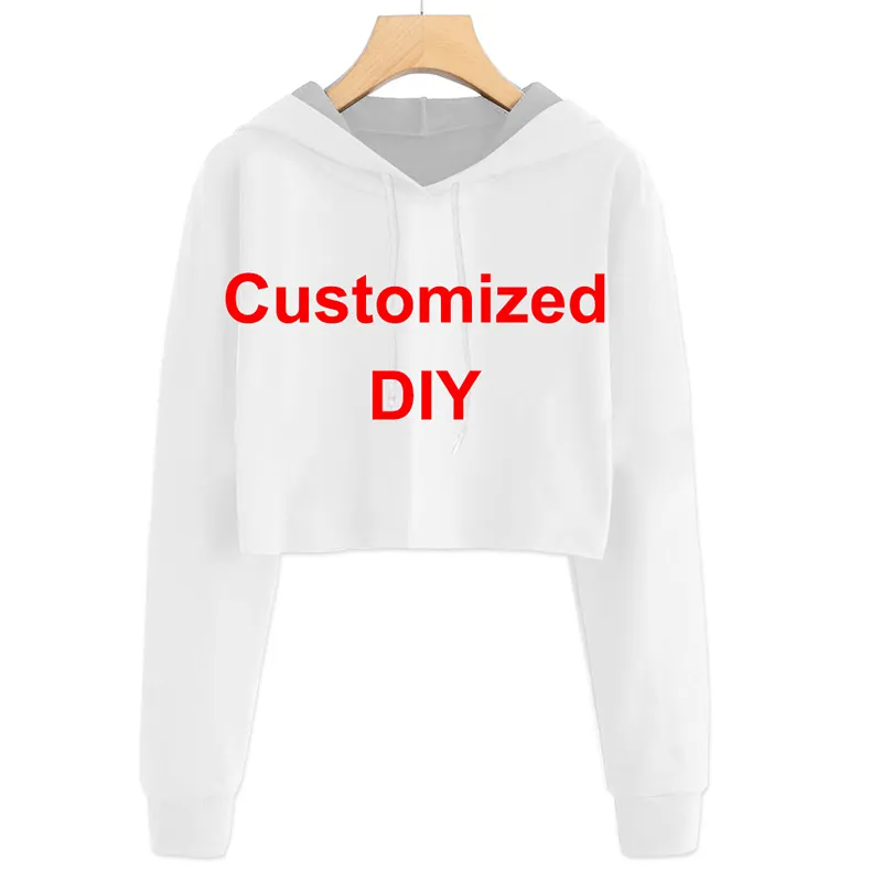 Women Cropped Hoodie Customized 3D Printing Long Sleeve Sweatshirt DIY Your OWN Design Sexy Casual Teen Girls Sudaderas 220704