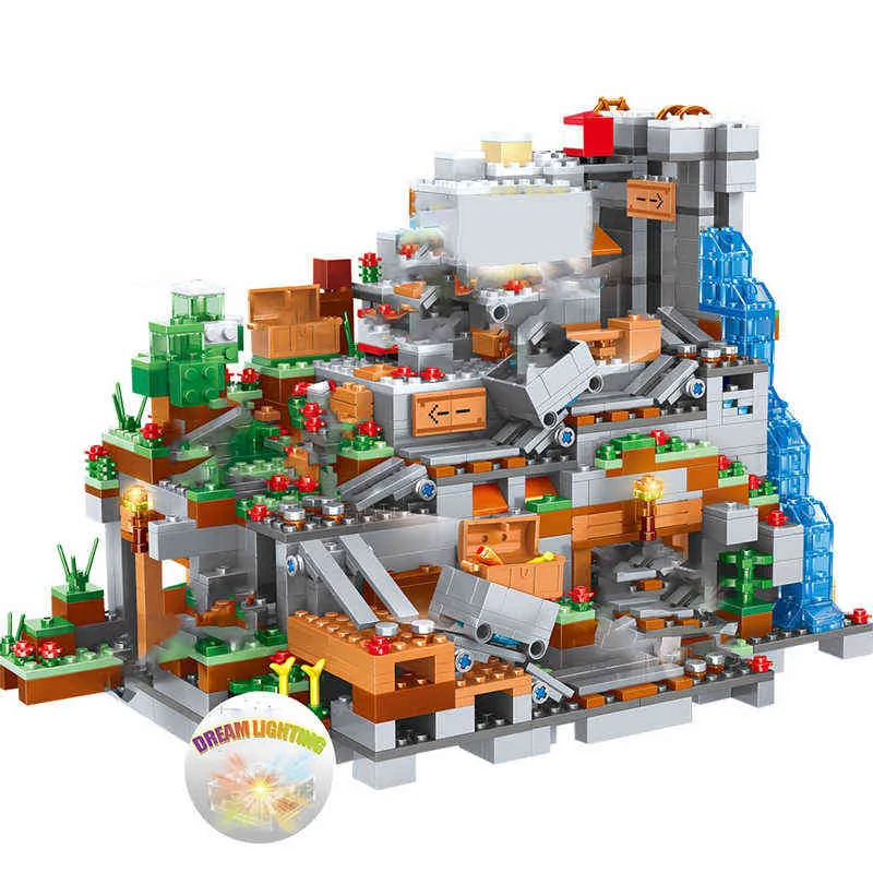 O Mountain Cave Elevator Village Tree House Building Block com figuras compatíveis 21137 My World Bricks Set Gifts Toys G220524