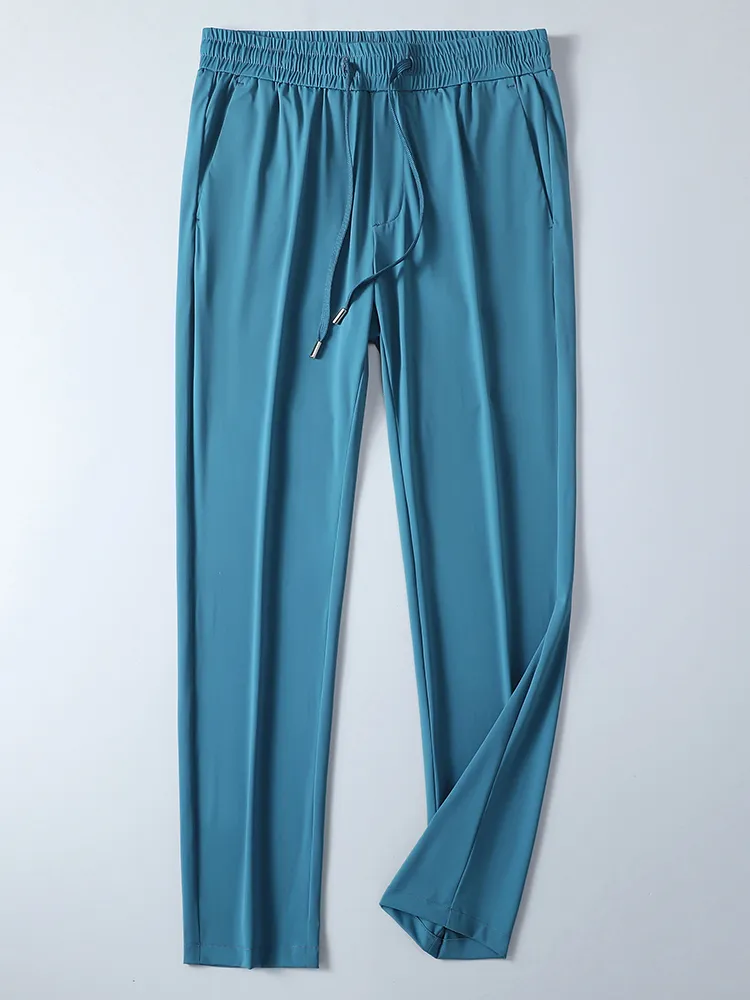 Suuer lättvikt Long Sweatpants män andas kylande nylon siden spandex casual chino byxor manliga raka byxor 220713