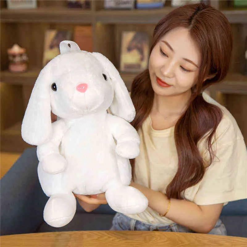 Cm Rabbit Backpack Cute Stuffed Soft Animal PinkWhite Cuddle Bunny Doll Baby Kids Birthday Gift for Girl Present J220704