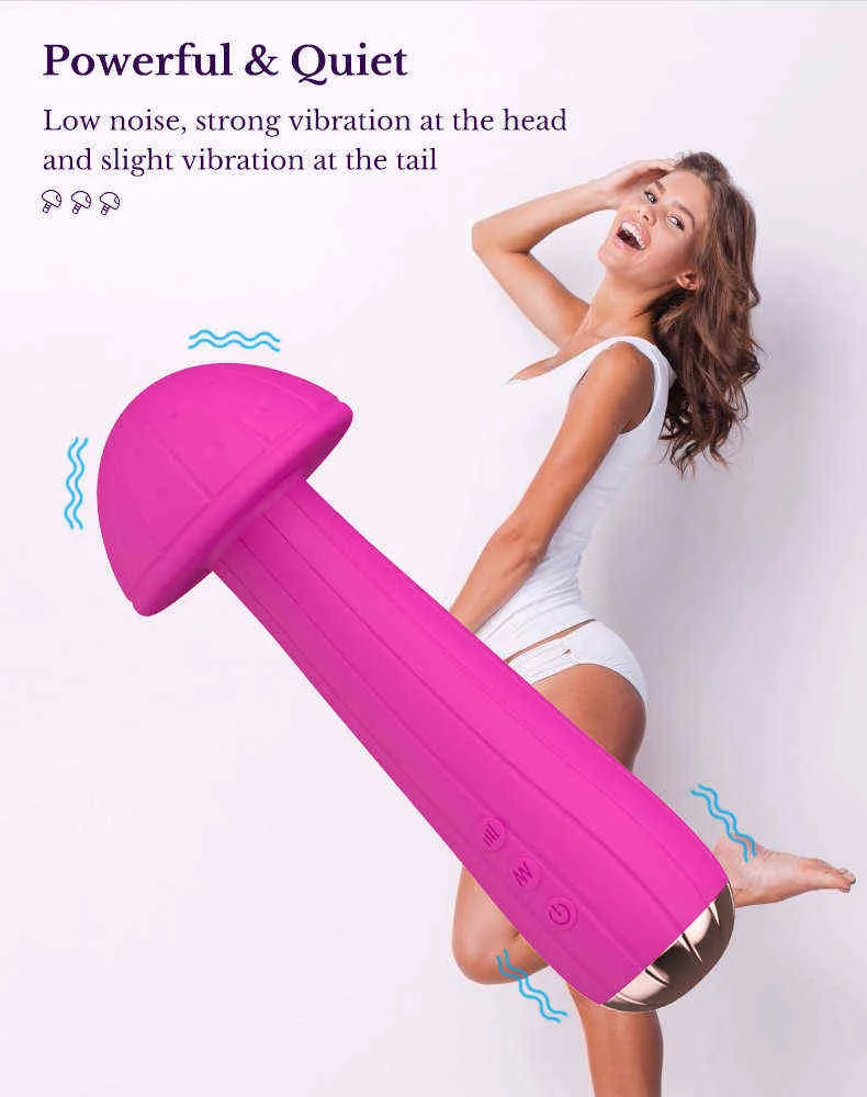 NXY Vibrators New Arrival Waterproof Super Shock Silicone Heating Mushroom Vibrating Av Wand Massage Women Masturbation Sex Toy Vibrator 0411