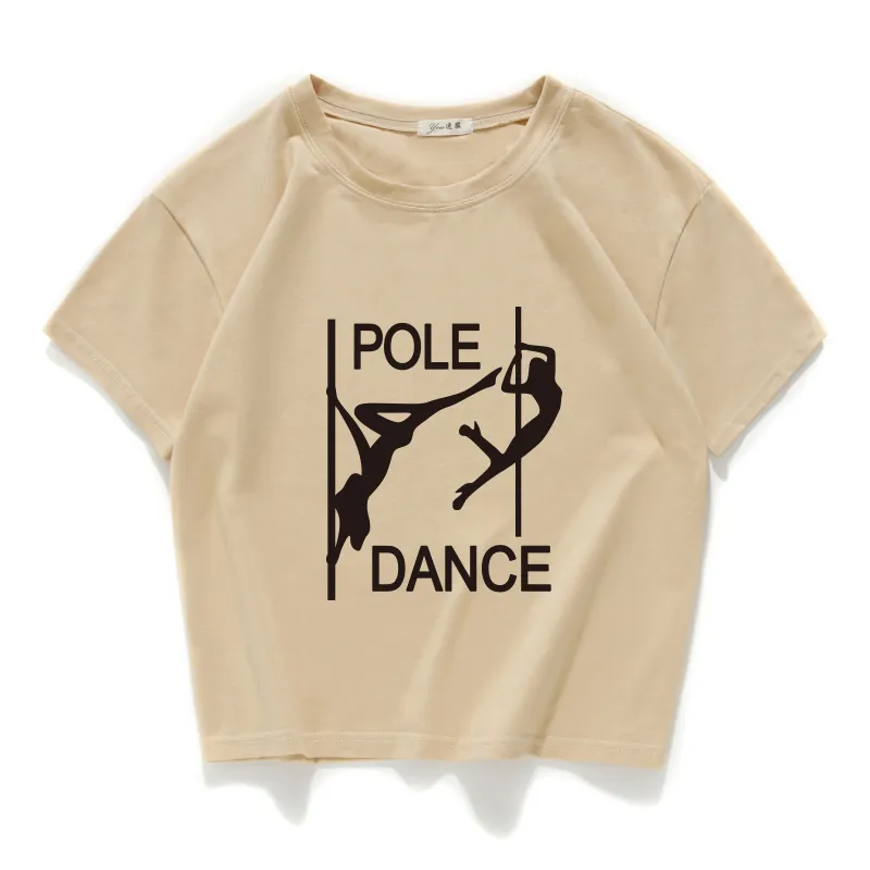 Pole Dance Gráfico engraçado Mulheres Casuais Crop Top 100% Algodão Curto Camiseta Mulheres Camisetas Verano Mujer Mulheres Roupas Harajuku 220407