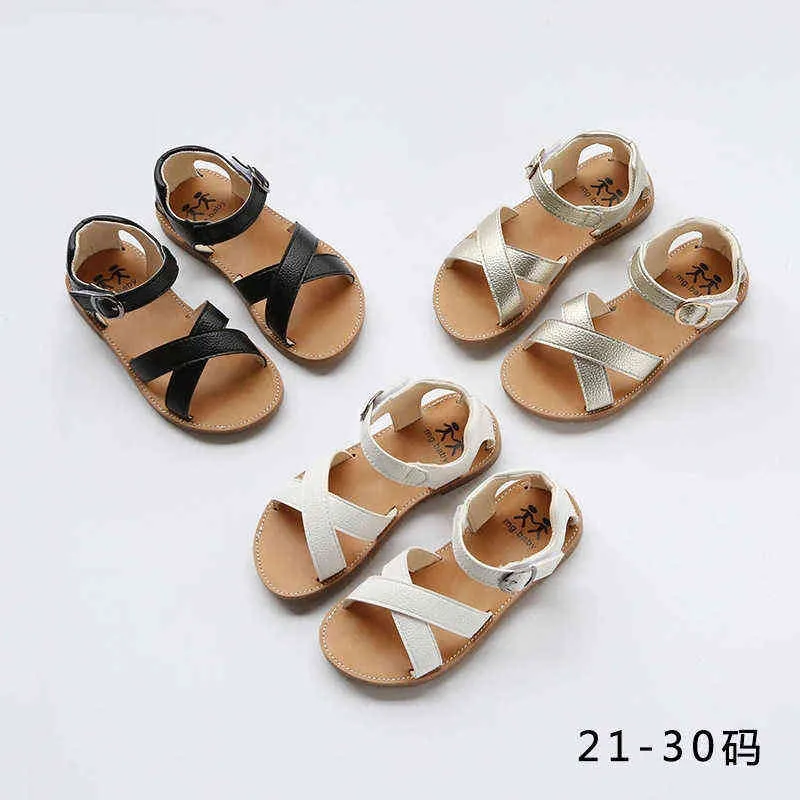 Kinder Sandalen Mädchen 2022 Sommer Neue Gold Version Baby Mode Open Toe Beach Schuh Flachkuhmuskel Kleinkind Schuhe Mädchen G220523