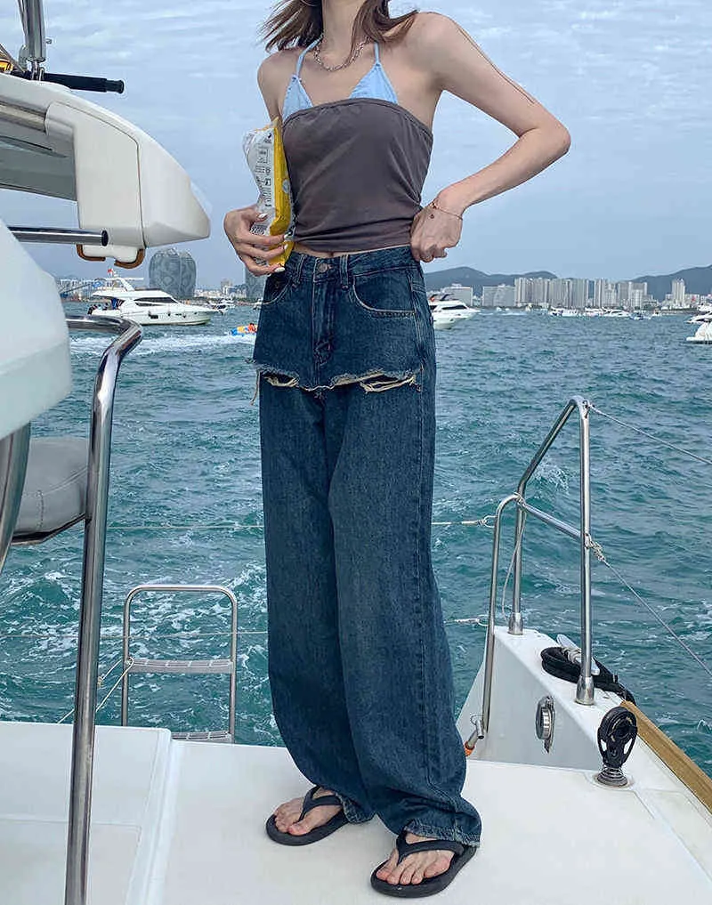 Berele dżinsy kobieta wiosna lato 2022 Jeans prosto nogi w stylu ulicznym Pantie w stylu ulicznym szerokopasmowe spodnie bluzki bluzki T220728