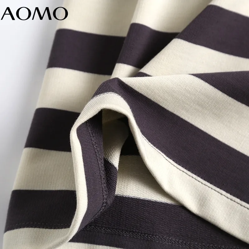 AOMO Women Wysokiej jakości druk paski Bluzy Ogółe Długie rękaw O luz luźne pulourki samice 6d42a 220816