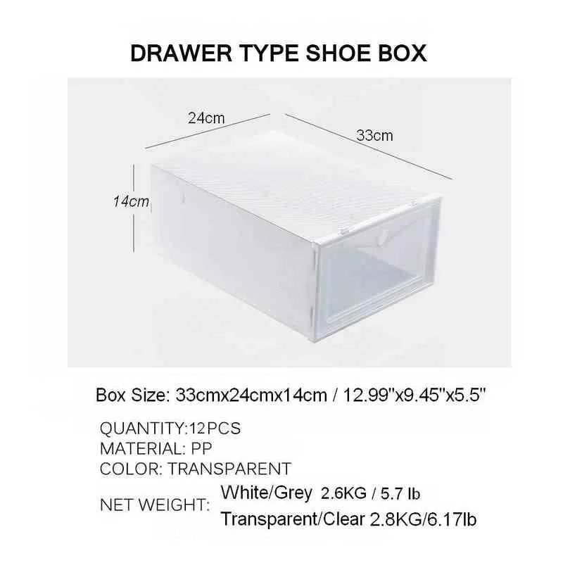 12st Shoe Box Set Multicolor Foldble Storage Plastic Clear Home Organizer Shoe Rack Stack Display Lagringsarrangör Single Box A234Q