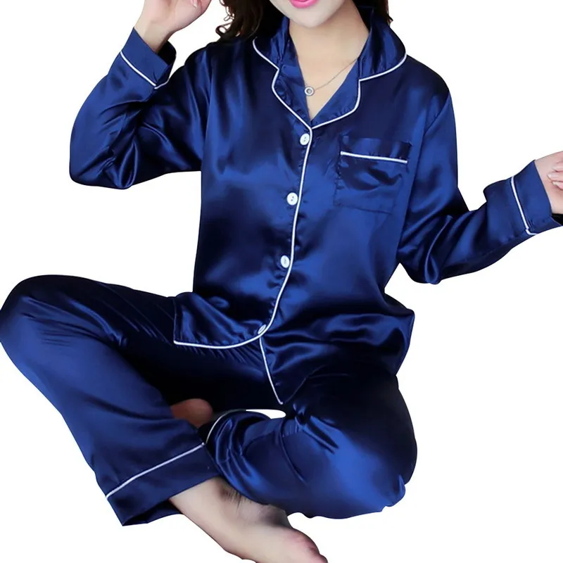 Satin Silk Pajamas Set for Women's Pyjama Suit Printing Long Sleeve Casual Sleepwear Nightwear Soft Home Clothes Pjs Plus Size 220329