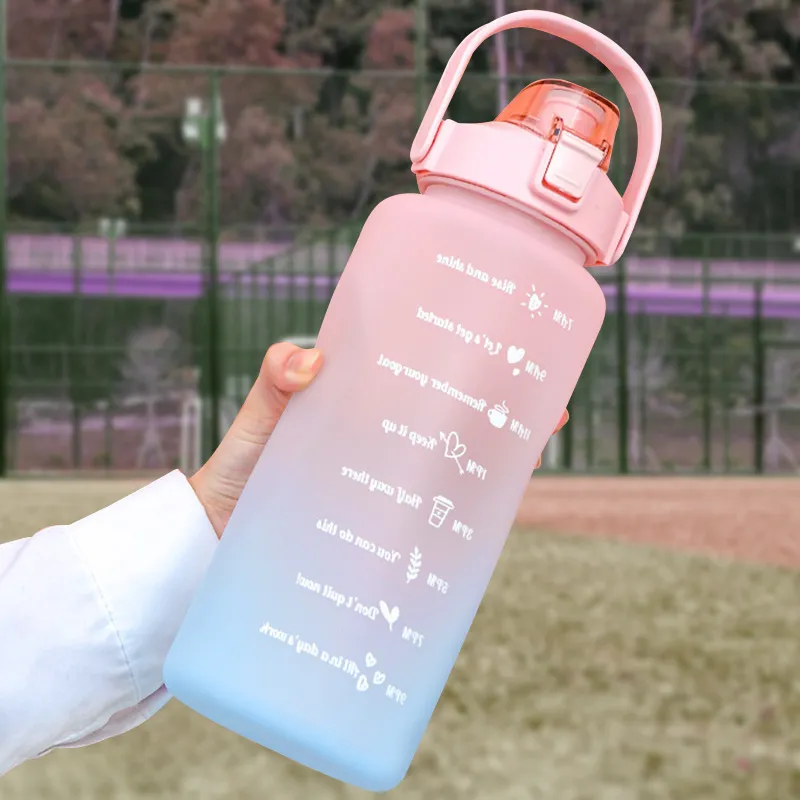 2 Litres Bouteille D'eau Motivation Boire Sports Tiktok Temps Marqueur Autocollant Portable Réutilisable Gobelets En Plastique 220714