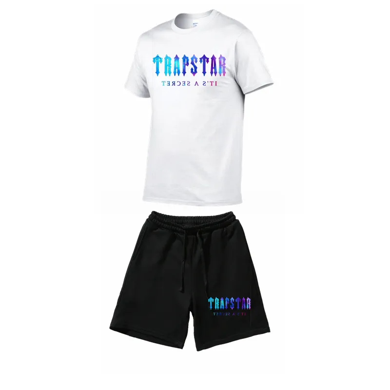 Summer TRAPSTAR Men's Clothing T-Shirt Tracksuit Harajuku Tops Tee Funny Hip Hop Color T Shirt Beach Casual Shorts Set 220609