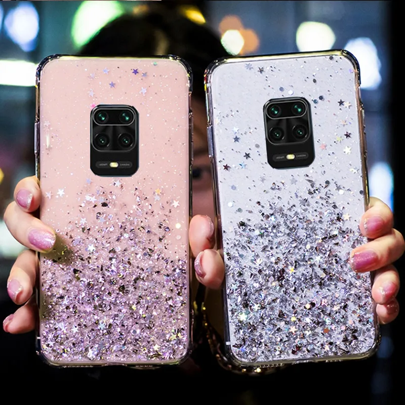 Glitterfodral för Xiaomi Mi 10 Ultra 11 Lite 10T 9 POCO X3 NFC F2 Pro F3 M3 X2 Clear Cover Redmi Note 9 8 7 9S 9A 9C