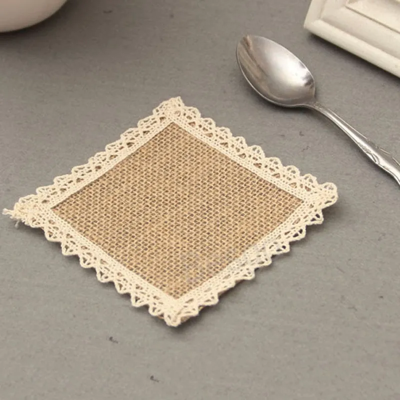 Square Lace Placemat Linen Heat Resistant Cup Mats Bar Restaurant Coffee Beverage Mat Kitchen Dining Table Decoration Multi Size BH6528 TYJ