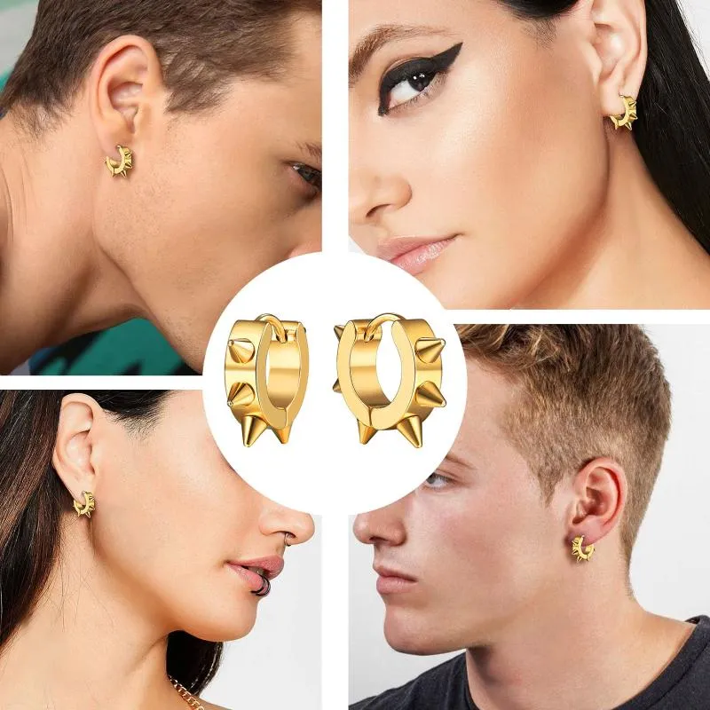Hoop & Huggie Punk Spike Earrings Round Heart Stainless Cartilage Stud Men Women Cool Gothic Style Chunky JewelryHoop &Hoop293O