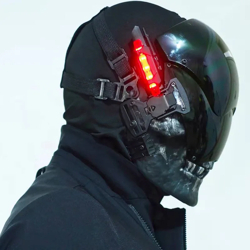 Cyber Punk Cosplay Bloodsport Dc Totenkopfmaske mit LED-Licht, Musikfestival und Rockszenen-Requisiten, passend für Halloween und Party 2204112423878
