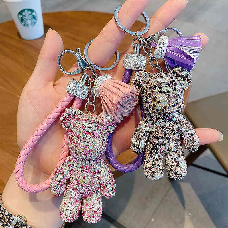 Strass -Key Ring Urso Bulldog Punk French Dog Cartão Pingente Llaveros Mujer Acessórios para presentes de jóias