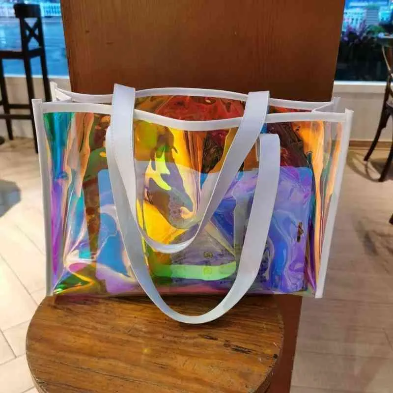 Bolsa transparente de holo fofa para mulheres laser laser clara bolsa holográfica de PVC Candy praia de ombro à prova d'água femme Bolso 220427352m