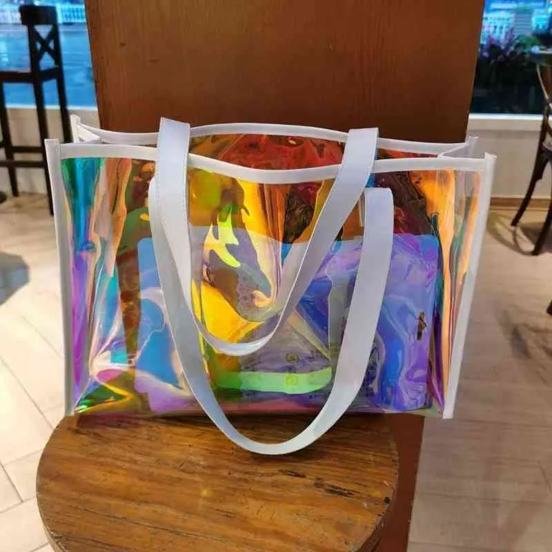 Mignon Holo Sac transparent pour femmes Laser Clear Handbag Holographic PVC Candy plage épaule imperméable