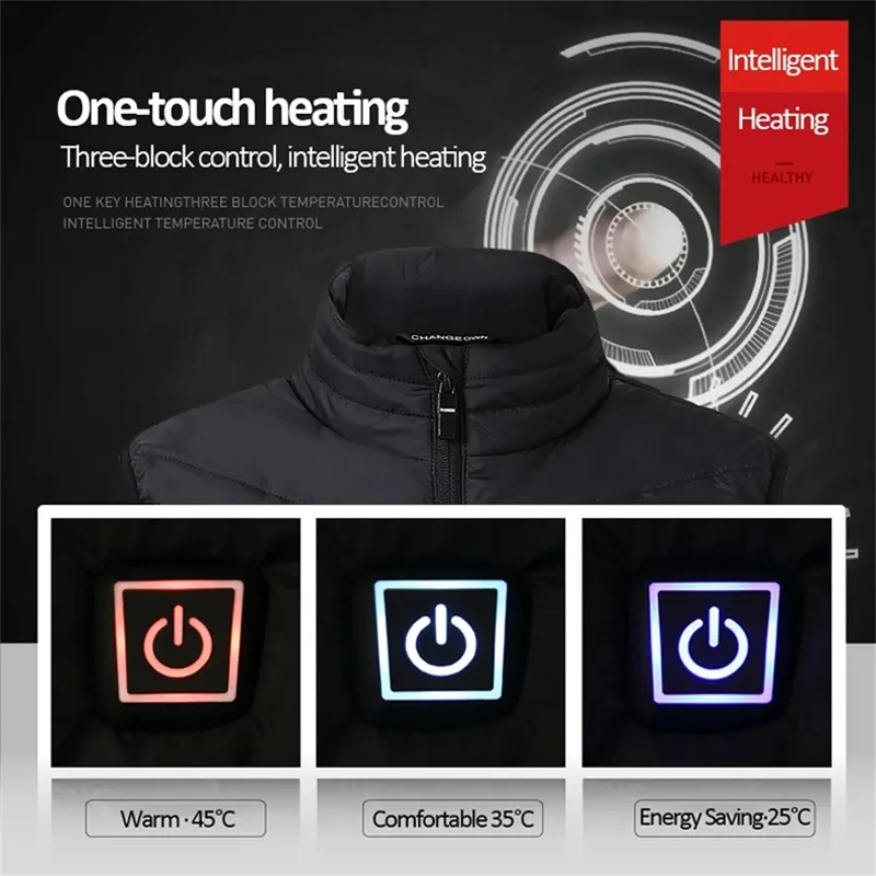JYMCW USB Electric uppvärmd Vest Winter Smart Heat Jackets Män Kvinnor Termiska värmekläder Plus STORLEK HUKTROCK P8101C 220808