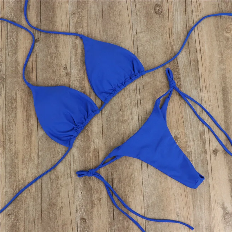 Sommar sexig solid mirco bikini set slips sida gstring thong baddräkt kvinnlig bandage baddräkt Brazlian badkläder Biquini 220621