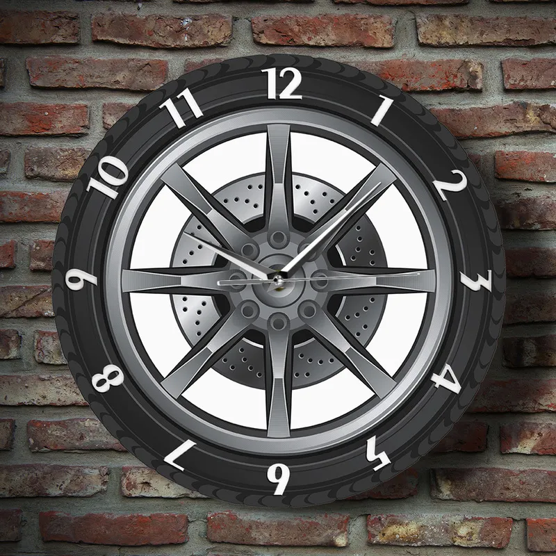 Custom Your Name Service Repair Garage Acrylic Wall Clock Tire Wheel Auto Watch Vintage Mechanic Car Workshop Decor 220615