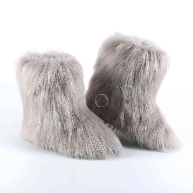 Hot Vrouwen Warme Bont Laarzen Vrouw Winter Pluche Nepbont Snowboots Dames Harige Outdoor Slip Op Schoenen Vrouwelijke Gezellige Fuzzy Katoen BootT220718