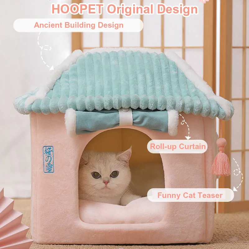 Hoopet Simpatica casetta completamente chiusa gatti Calore Inverno Pet Letto dormire super morbido Cuccioli di gatto Fornitori 220323