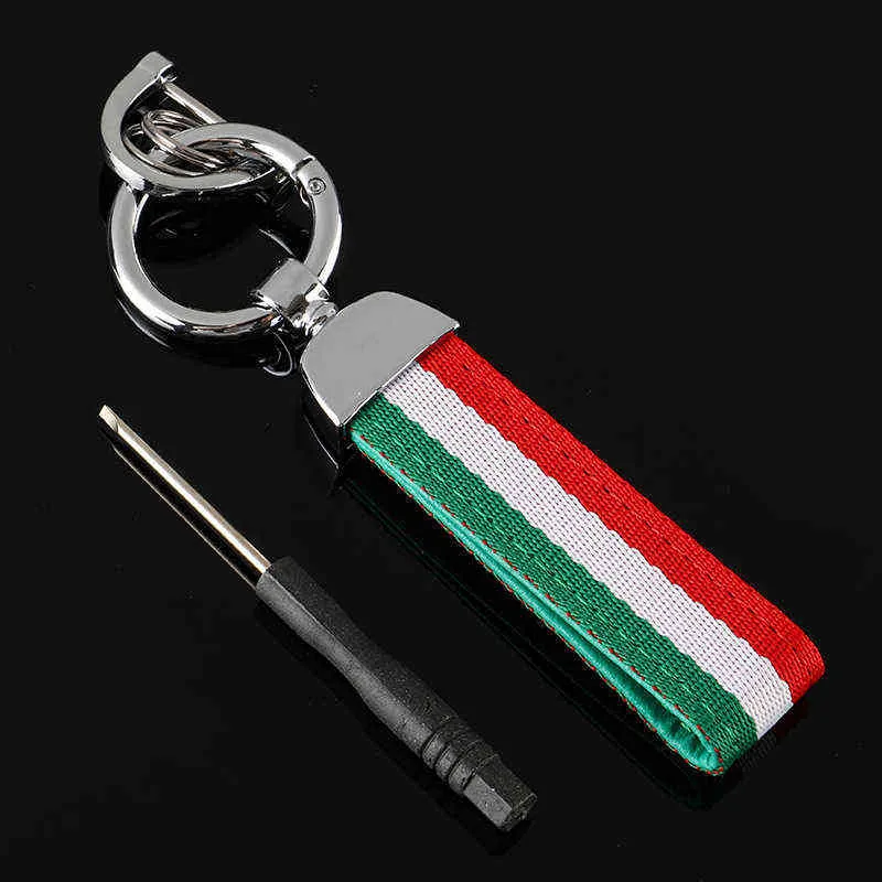 2021 Nieuwe Duitse Italiaanse Britse schatmodel Vlag Tricolor Lint Auto Metalen sleutelhanger Tas Pendanger G220421