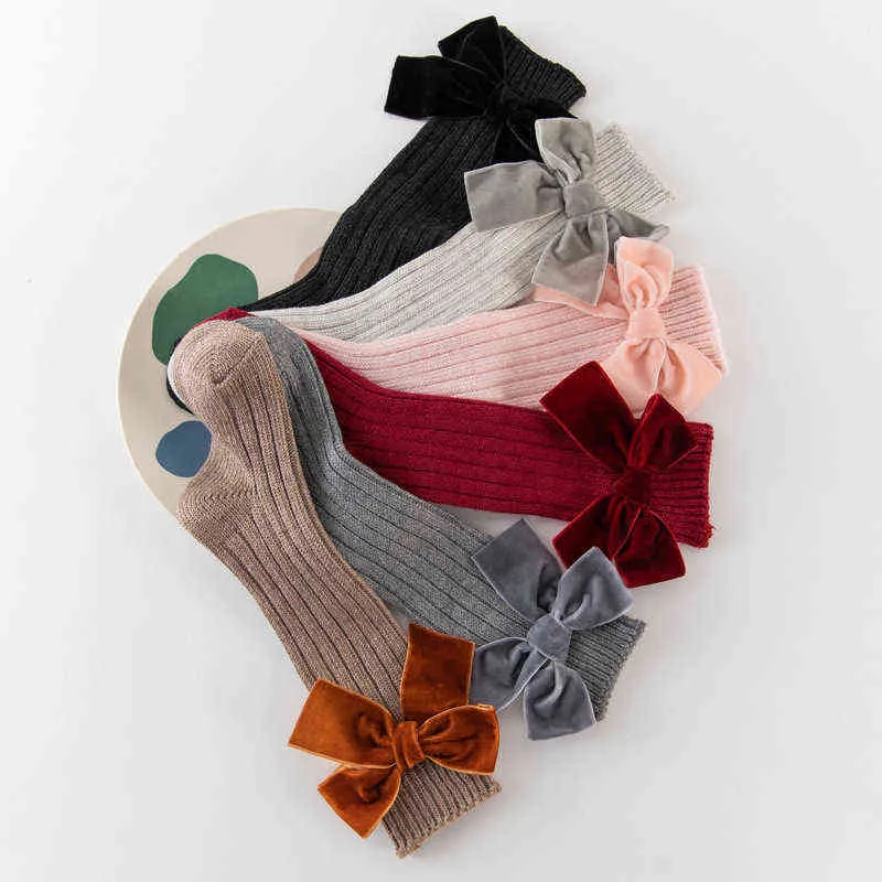 Chaussettes d'hiver pour enfants, chaussettes à grande voûte pour filles, chaussettes hautes et longues, douces, en laine de coton, à tricoter, jambières pour bébés J220621