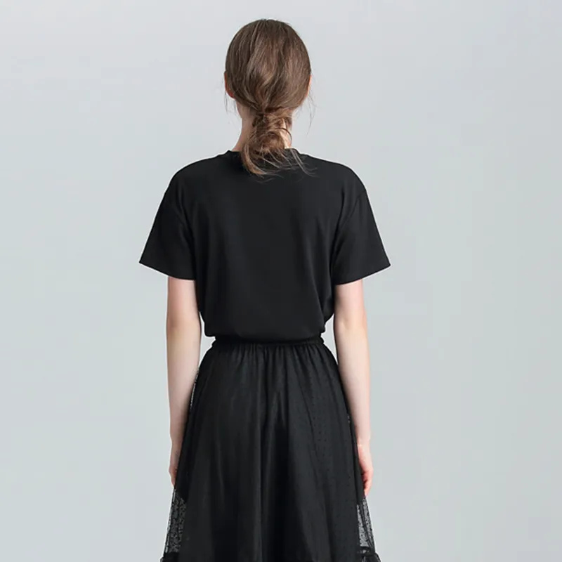 Koreaanse mode brief zwart wit t-shirt vrouwen zomer 100% katoen korte mouw losse stijl t-shirt tops schoolmeisje streetwear 220324