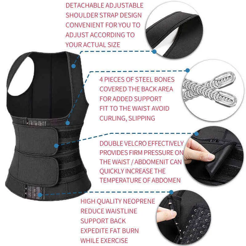 Sauna Waist Trainer Vest Workout Body Shaper Women Neoprene Sweat Slimming Sheath Double Tummy Control Trimmer Belts Corset Top L220802