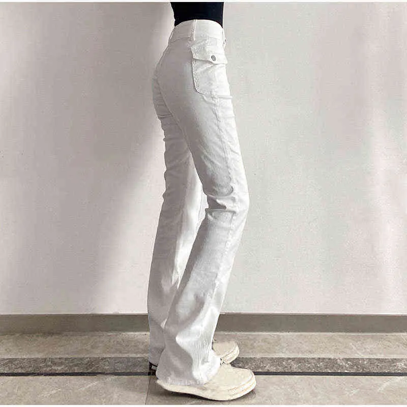 Vintage Wit Low-Rise Striped Flare Denim Pants Mall Goth indie Aesthetische tassen Patchwork Jeans vrouwen Y2K brede pijp broek L220726
