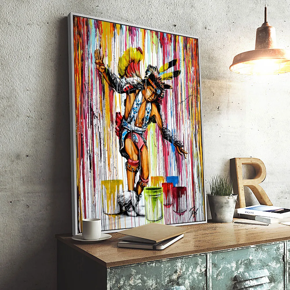 Moderne graffiti Paint Man Canvas schilderen Poster afdrukken Wall Art Foto voor woonkamer Home Decor Frameless