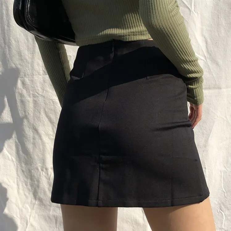Jupes femmes noir fendu bureau dames taille haute élégant mince Mini jupe étudiant à la mode Simple 220701