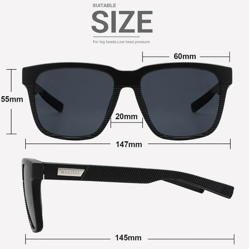 Juli Square büyük başlıklar için büyük boy polarize güneş gözlüğü erkekler retro vintage güneş gözlükleri UV koruma balıkçılık gözlük mj8023 220531