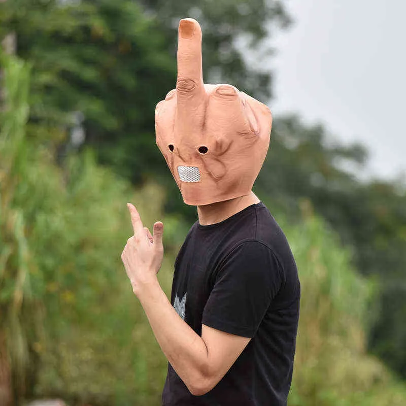 Despise The Middle Finger Mask Latex Halloween Gear Halloween Spoof Headgear Bar DJ Spoof Funny Fancy Dress Head Headgear T220727