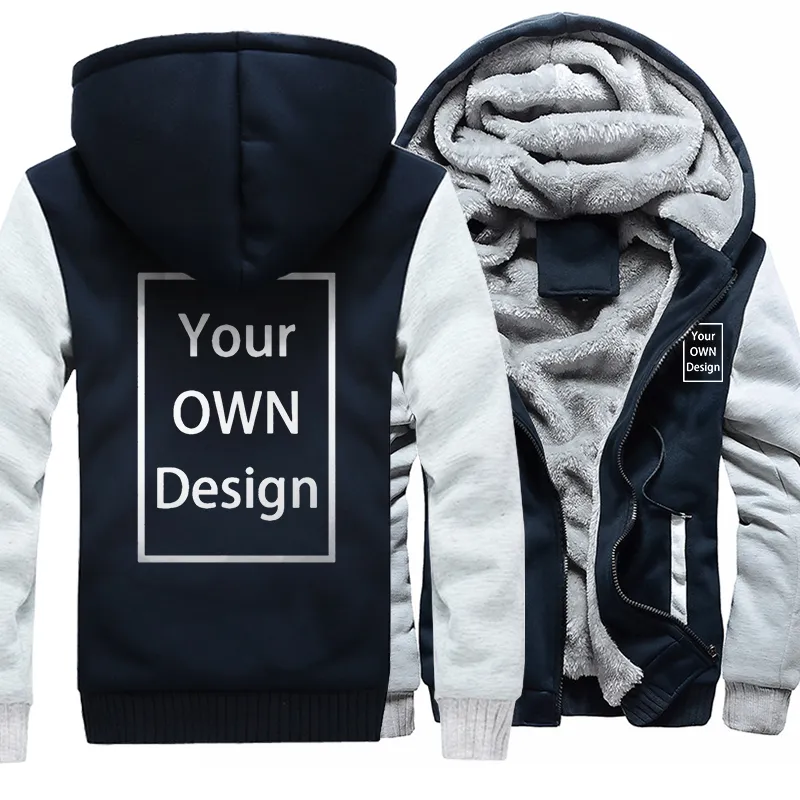 Gör din egen design tjocka hoodie diy skräddarsydd tryckt zip tröja mode streetwear fitness män s sportkläder hoodies 220722
