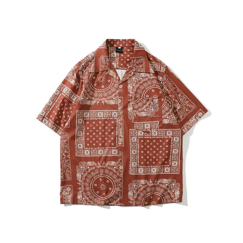 Bandana shirt mannen streetwear paisley s hiphop casual korte mouw strand mannelijke kleding harajuku zomer 220330