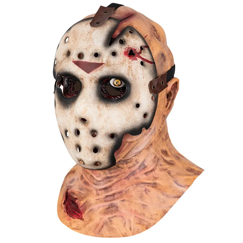 Horreur Jason Scary Cosplay Full Head Latex Mask Open Face Haunted House Props Halloween Party Supplies 2206107556003