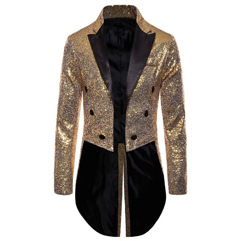 Shiny Gold paljetter Glitter Men's Tailcoat Suit Jacket Male Double Breasted Wedding Groom Tuxedo Men's Blazer Party Stage Costume 220801