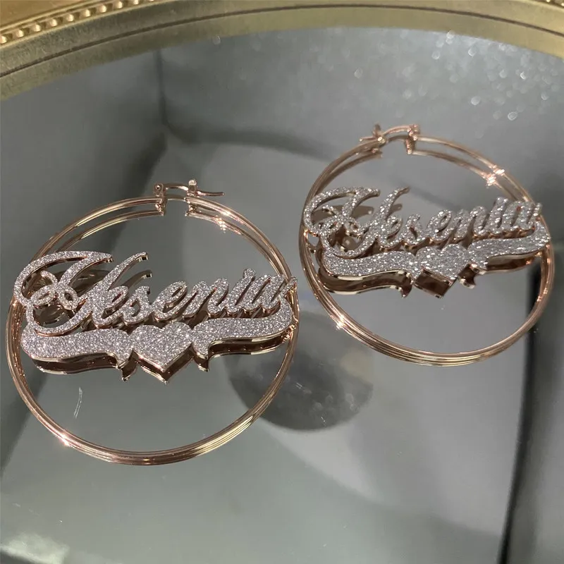 Custom Name Hoop Earrings Personalized Stainless Steel Bling Colorful Big Hoops Earring for Women Jewelry Gift 220718