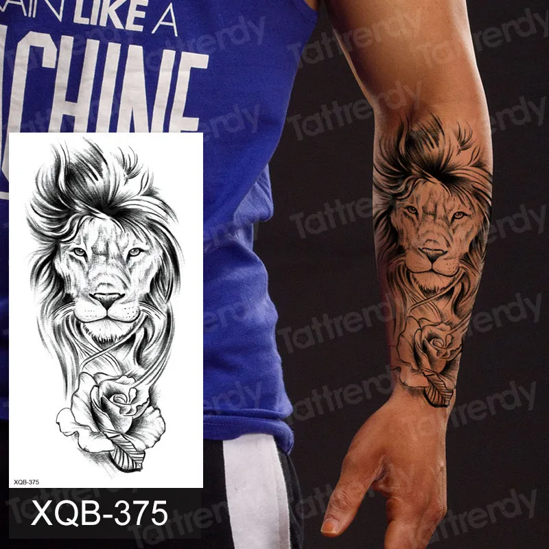 Adesivo tatuaggio temporaneo impermeabile Re leone Corona Croce Modello tigre Tatto falso Flash Tatoo Nero Body Art bambini Donna Uomo 28974675