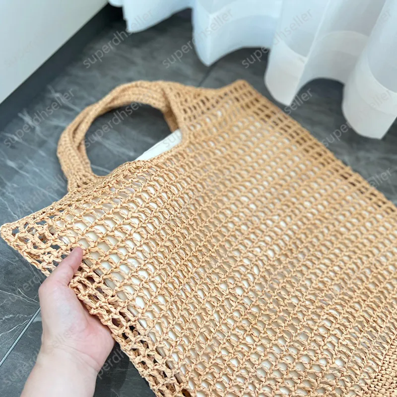 Summer Beach Tote Designer Bag Cutouts Straw Handbag Wallet Crochet Shoulder Bags Lady Clutch Purse Fashion Raffia Drawstring Shopping Pack