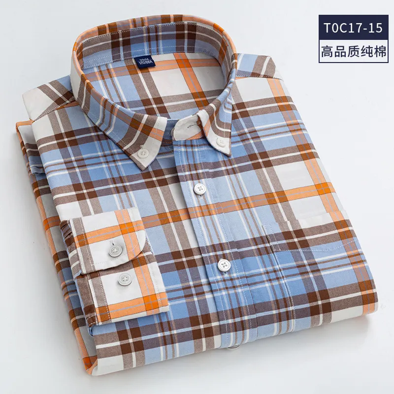 Wysokiej Jakości 100% Bawełna Mężczyźni Ox Koszula Dorywczo Paski Lub Platform Long Sleeved Shirts Button Collar Design Regular Fit 4XL 3XL 220401