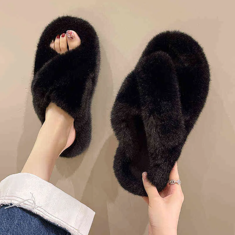 Nieuwe winter vrouwen thuis katoenen schoenen slippers harige warme faux vacht