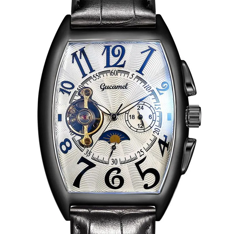 腕時計のフランクのデザイン限定版レザーツアービヨンメカニカルウォッチMuller Mens Tonneau Top Male Gift204V