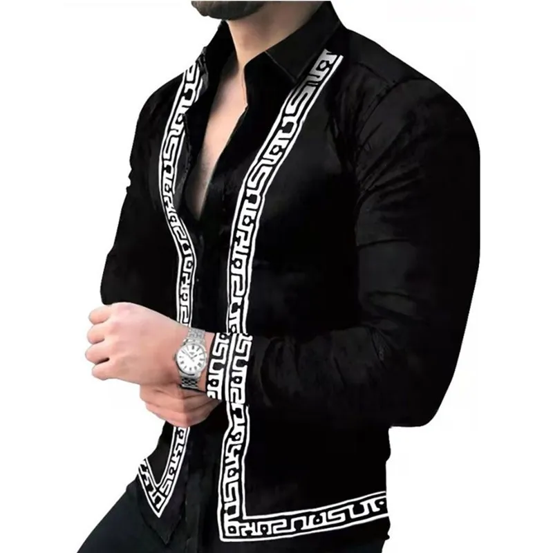 Brand Luxury Men Men Gradual Casual Button Wild Camisetas Imprimidas Macho Bloups S3XL 220811