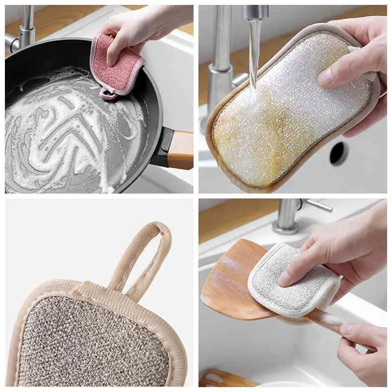 2022 Dwustronna kuchnia magiczna czyszczenie gąbki gąbki gąbki naczyń ręczniki do mycia podkładki do szczotki łazienkowej pędzel