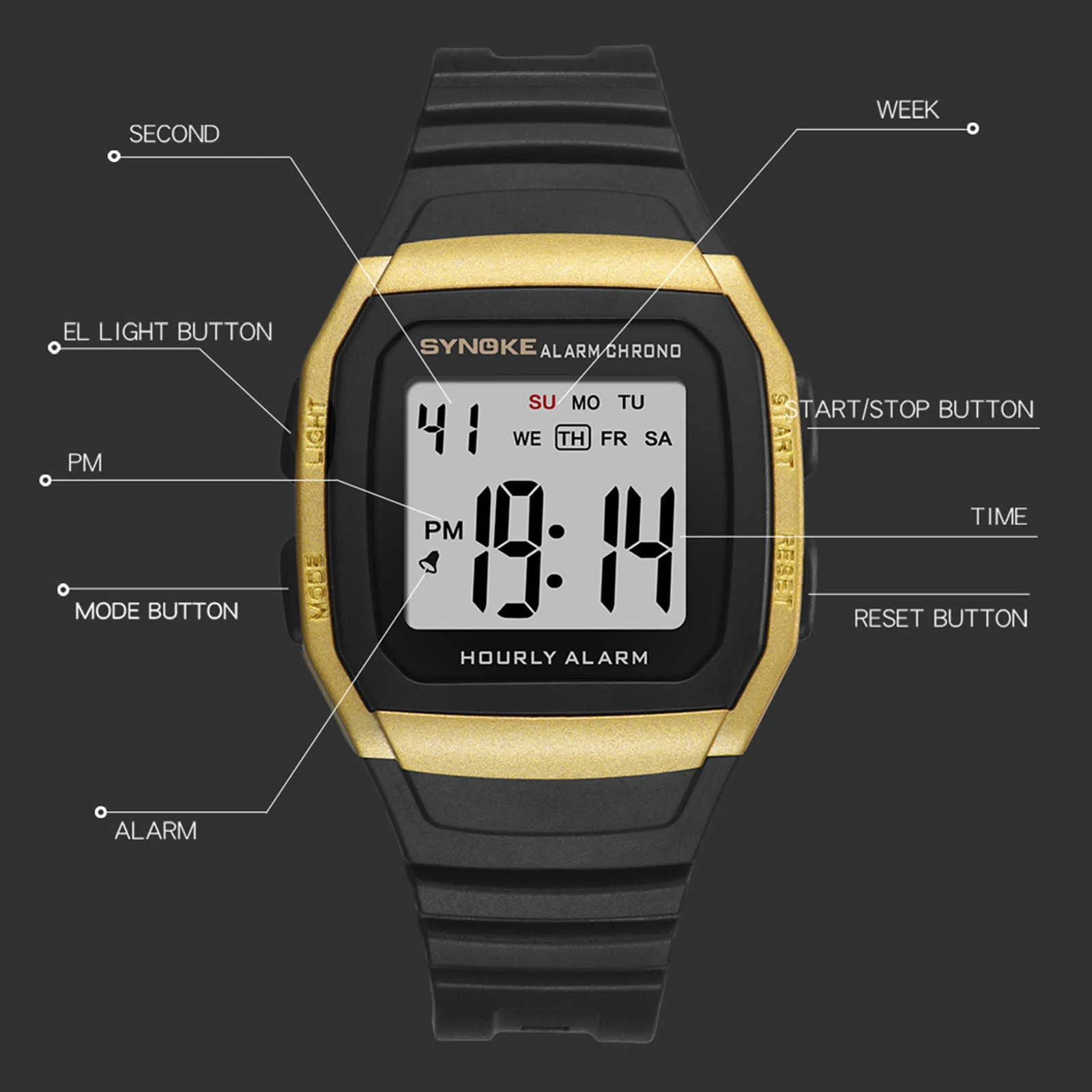 Elektronische horloge LED-display 30m Waterdichte schokbestendige sporten voor Sudents Plastic Band Horloge